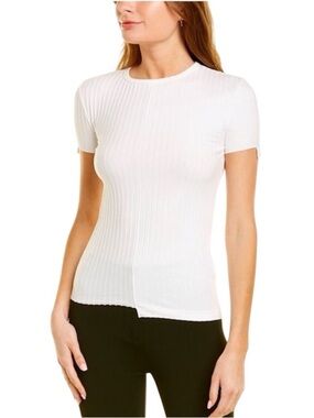 Helmut Lang Lux Ribbed Tee top White Short Sleeve Asymmetrical step hem 
NEW L